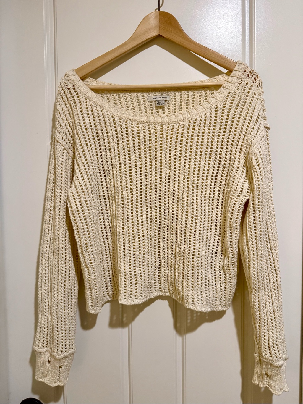 American Eagle Outfitters Cream Open-Knit Scoop Neck Sweater